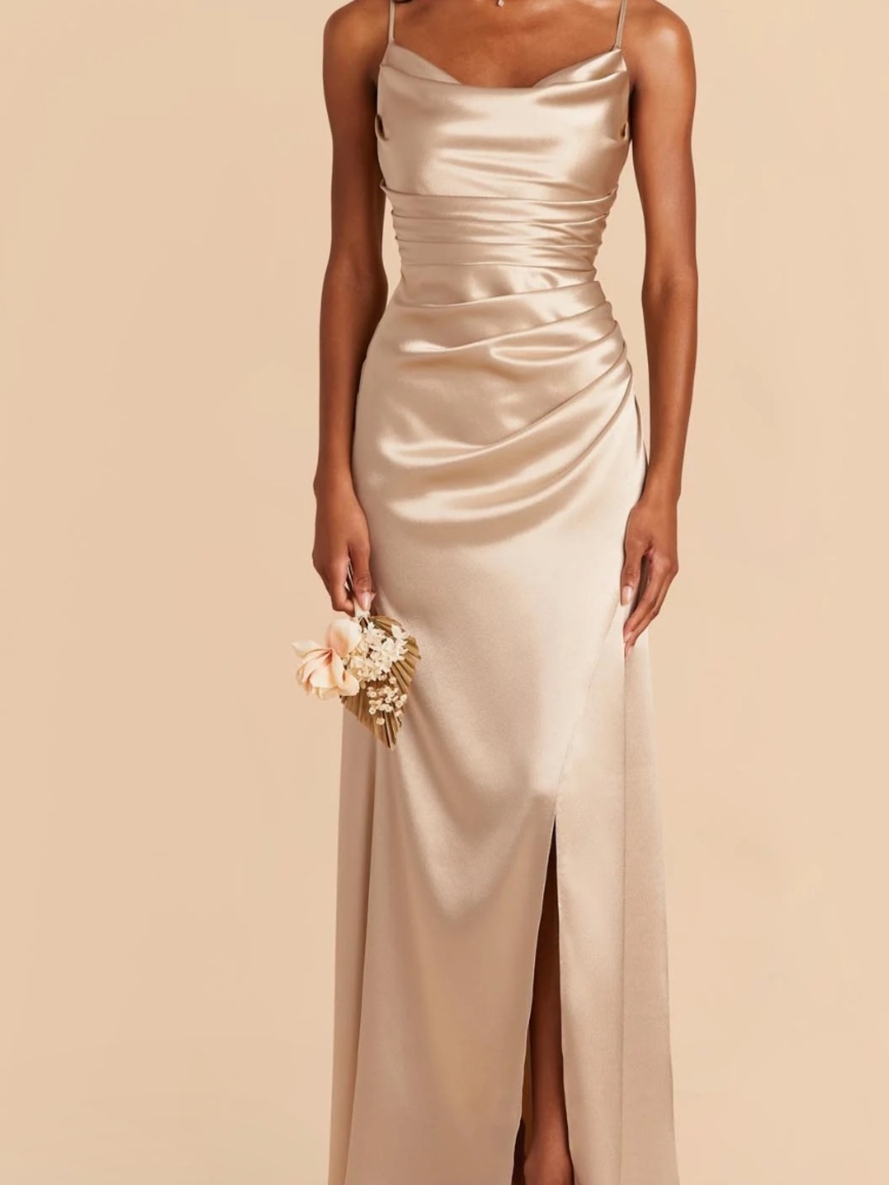 Birdy Grey Champagne Satin Cowl Maxi Dress - Picture 3 of 10
